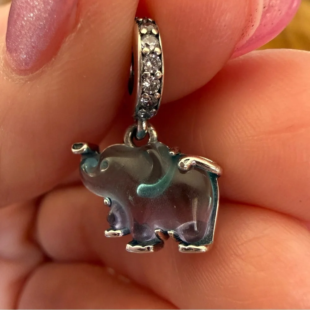 Authentic Pandora Blue Murano Glass Elephant Dangle Charm - NWOT